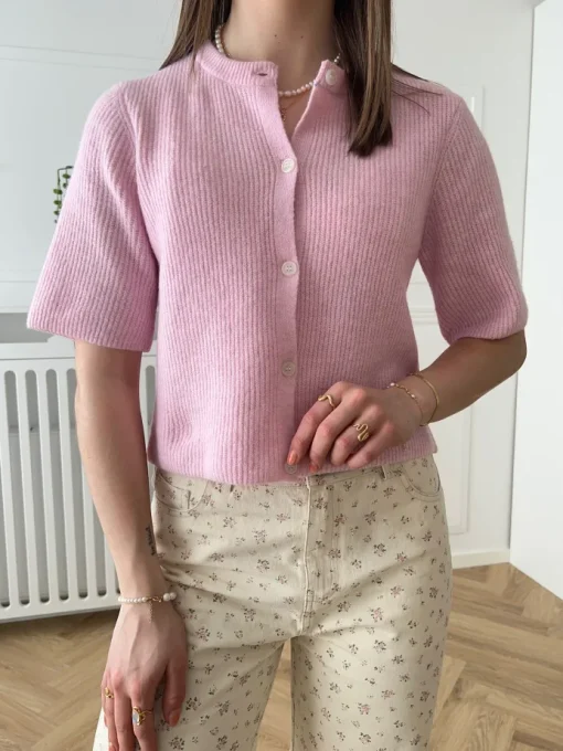 Pieces Silly SS O-Neck Knit Cardigan Roseate Spoonbill NOS25