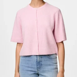 Pieces Silly SS O-Neck Knit Cardigan Roseate Spoonbill NOS25