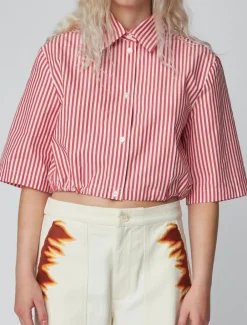Stella Nova Cropped Stripe Cotton Skjorte Red Stripes