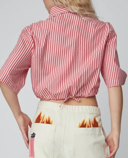 Stella Nova Cropped Stripe Cotton Skjorte Red Stripes