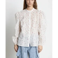 Stella Nova Kajsa Transparent Cotton Skjorte Light Flowers