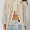Stella Nova Pointelle High-Neck Bow Bluse Vanilla