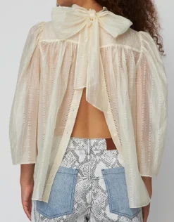 Stella Nova Pointelle High-Neck Bow Bluse Vanilla