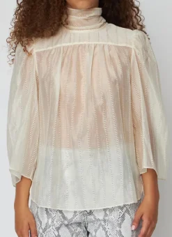 Stella Nova Pointelle High-Neck Bow Bluse Vanilla